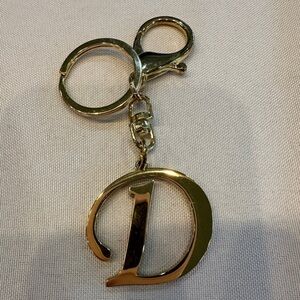 Gold Keychain with “D” Initial Bag Charm